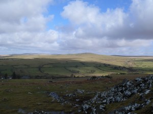White Tor from the back of Cox Tor, Great Links Tor is the high point in the distance to the left of White Tor