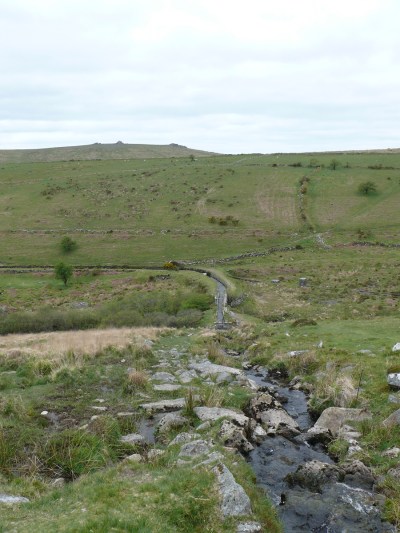 Devonport Leat as it tumbles down Raddick Hill and across the aqueduct over the Meavy