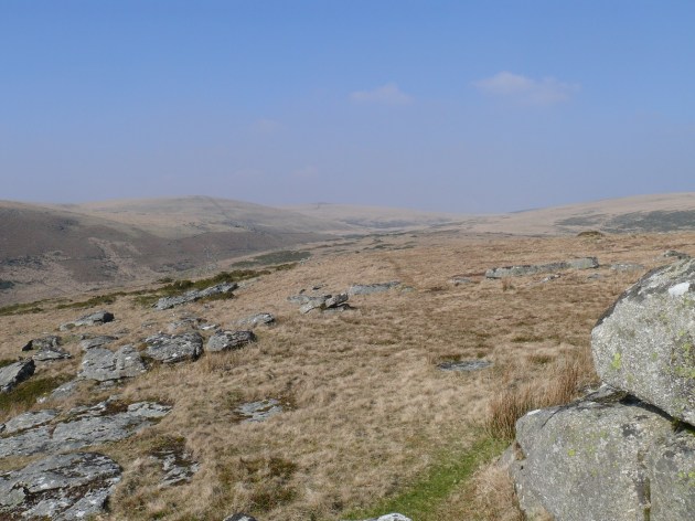 Looking up the East Dart valley towards Sittaford Tor