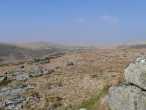 Looking up the East Dart valley towards Sittaford Tor