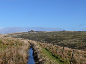 From the Devonport Leat looking to Littaford Tor right and Longaford Tor left