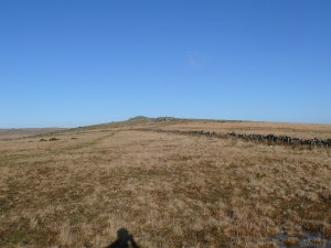Looking up to Little Bee Tor with Littaford and Longaford Tors in behind