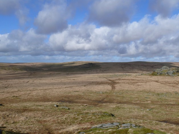 Dark shadows over Lydford Tor from Beardown Tor
