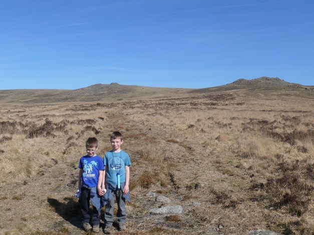 Heading for Sharp Tor on a warm March day, Hare Tor to the right.