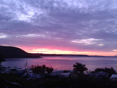 Sunrise over Bigbury Bay from Revelstoke caravan Park