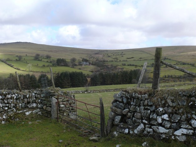 White Tor up on the left with Wedlake farm in the valley below