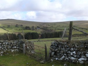 White Tor up on the left with Wedlake farm in the valley below
