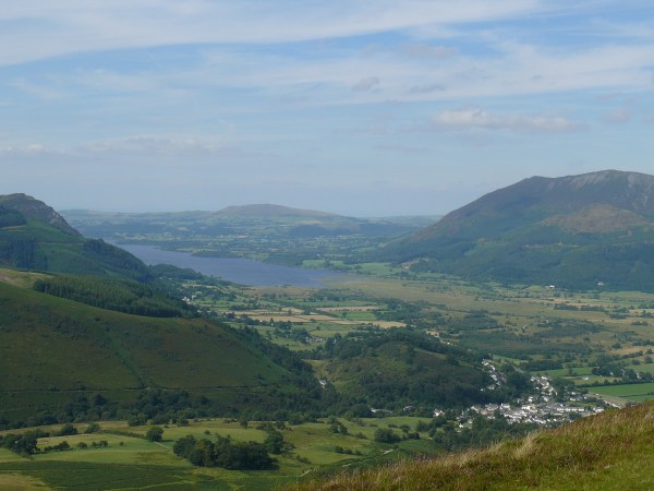 Braithwaite village at the bottom of the shot with Lake Bassenthwaite beyond.