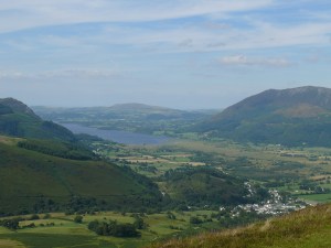 Braithwaite village at the bottom of the shot with Lake Bassenthwaite beyond.