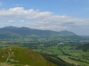 Keswick with Skidaw up on the left and Blencathra in the distance right