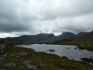 Three Tarns looking to the Scafells