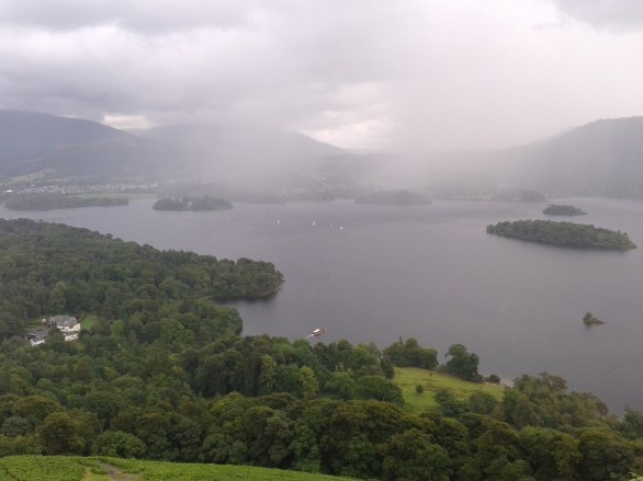 One of the many rain showers passes over Derwent Water