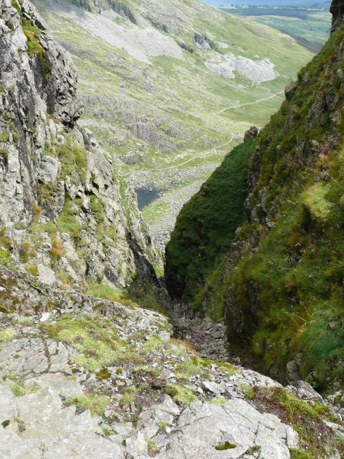 Looking down one of the rakes (South?) with Goat's Water at the bottom