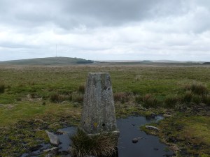 Trig point near Cramber Tor looking to North Hessary Tor and the mast
