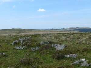 Stone circle at the far end of Down Tor Stone Row