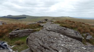 Left to right, Leather Tor, Sharpitor, Black Tor (middle distance) and Leeden Tor behind taken from Hart Tor