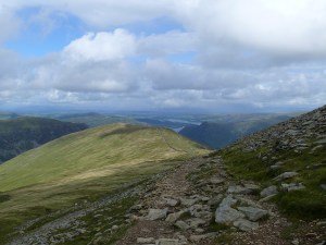 Looking back to Birkhouse Moor and the Hole in the Wall from the path up to Striding Edge