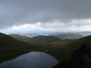 From the far end of Striding Edge looking back across Red Tarn to Birkhouse Moor and a section of Ullswater