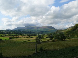 Skiddaw with its head in the clouds from the start of the walk