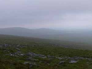Murky view to the Corn Ridge left and Sourton Tor