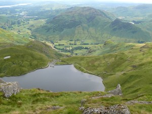 Looking down on Stickle Tarn from Pavey Ark