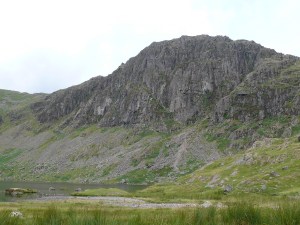 Pavey Ark over Stickle Tarn. Jack's Rake running diagonally up right to left