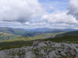 High Raise summit looking to a distant Skiddaw