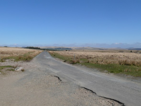 Looking back in the direction of the car, the road takes you back to Princetown.