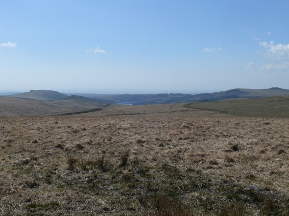 Heading back to the car with a glimpse of Burrator with Sheeps Tor to the left.