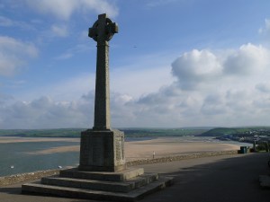 War memorial with Padstow in the distance