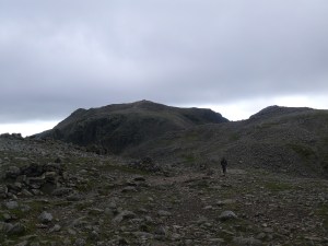 Moonscape of the boulder field. Looking back at Scafell Pike