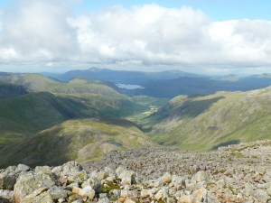 Great End summit looking down to Derwent Water and Seathwaite