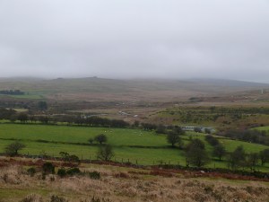 Low cloud almost down to Great Trowlesworthy Tor, still plenty of cars in the car park at Cadover despite the weather
