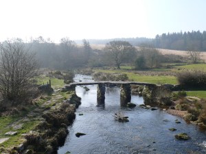 Postbridge Clapper Bridge at the start of the walk