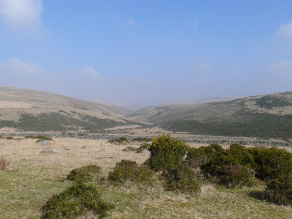 Looking along a hazy East Dart valley