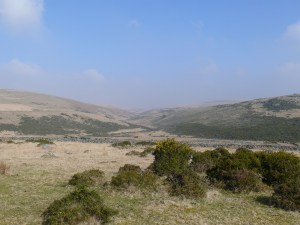 Looking along a hazy East Dart valley