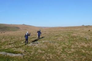 Striding out with Beardown Tor behind