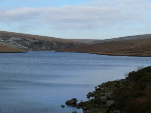 Avon Reservoir, the dimple in the distance is the spoil heap at Redlake, my target.