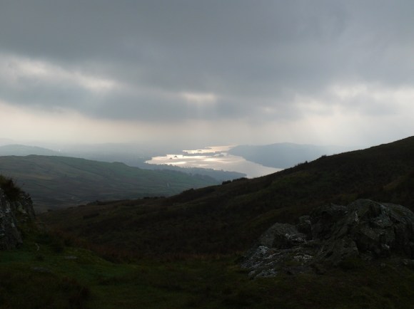 The cloud is lifting as we leave the summit of Wansfell Pike