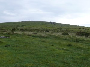 Looking up to Little Staple Tor from the car park